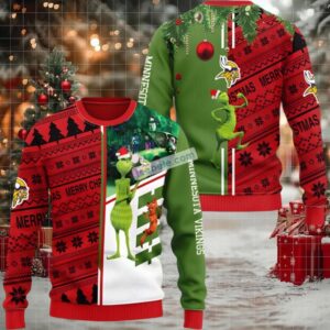 Minnesota Vikings Grinch Scoobydoo Ugly Cardigan Christmas Green Red Minnesota Vikings Grinch Scoobydoo Ugly Cardigan Christmas Green Red