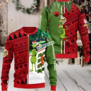 Minnesota Vikings Grinch Scoobydoo Ugly Cardigan Christmas Green Red