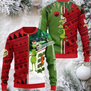 Minnesota Vikings Grinch Scoobydoo Ugly Cardigan Christmas Green Red