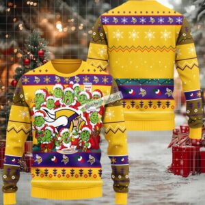 Minnesota Vikings Grinch Ugly Christmas Sweaters Yellow Couples Minnesota Vikings Grinch Ugly Christmas Sweaters Yellow Couples