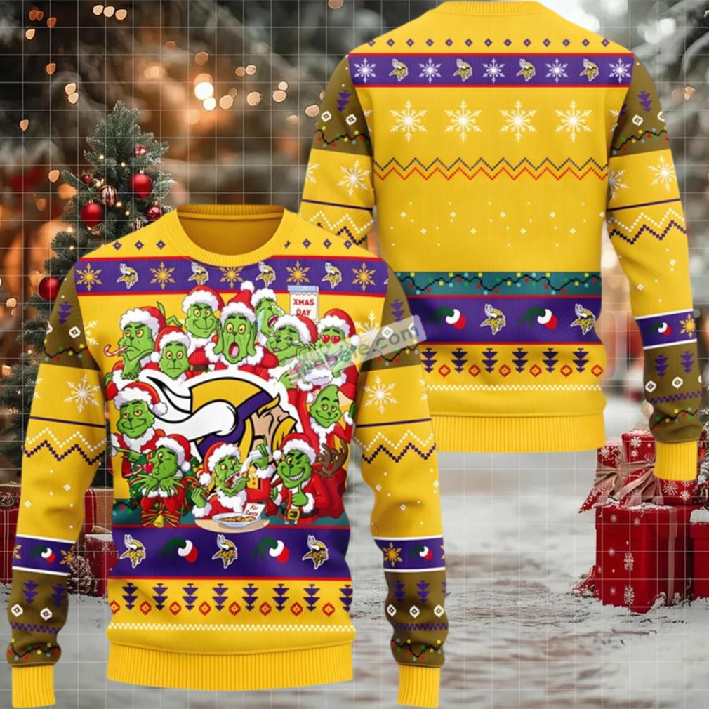 Minnesota Vikings Grinch Ugly Christmas Sweaters Yellow Couples
