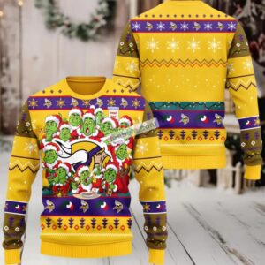 Minnesota Vikings Grinch Ugly Christmas Sweaters Yellow Couples
