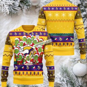 Minnesota Vikings Grinch Ugly Christmas Sweaters Yellow Couples