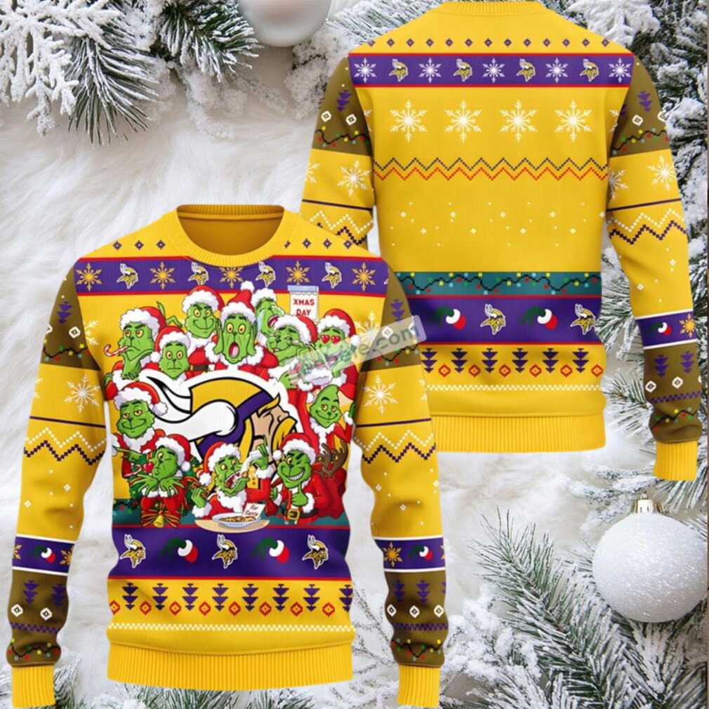 Minnesota Vikings Grinch Ugly Christmas Sweaters Yellow Couples Minnesota Vikings Grinch Ugly Christmas Sweaters Yellow Couples