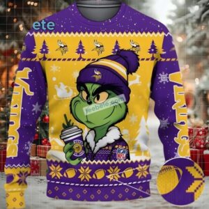 Minnesota Vikings Grinch Ugly Sweater Yellow Purple Funny