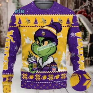 Minnesota Vikings Grinch Ugly Sweater Yellow Purple Funny