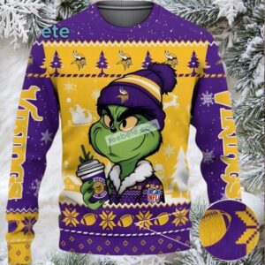 Minnesota Vikings Grinch Ugly Sweater Yellow Purple Funny