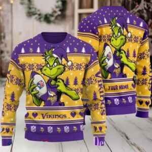 Minnesota Vikings Grinch With Ball NFL Ugly Christmas Sweater