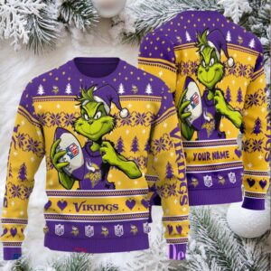 Minnesota Vikings Grinch With Ball NFL Ugly Christmas Sweater