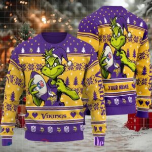 Minnesota Vikings Grinch With Ball NFL Ugly Christmas Sweater