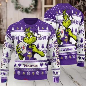 Minnesota Vikings Grinch With Ball NFL Ugly Christmas Sweaters