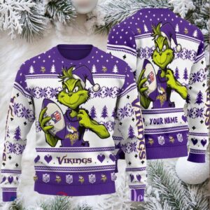 Minnesota Vikings Grinch With Ball NFL Ugly Christmas Sweaters
