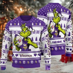 Minnesota Vikings Grinch With Ball NFL Ugly Christmas Sweaters