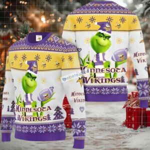 Minnesota Vikings Grinch Xmas Ugly Xmas Sweater Womens White Purple