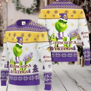 Minnesota Vikings Grinch Xmas Ugly Xmas Sweater Womens White Purple