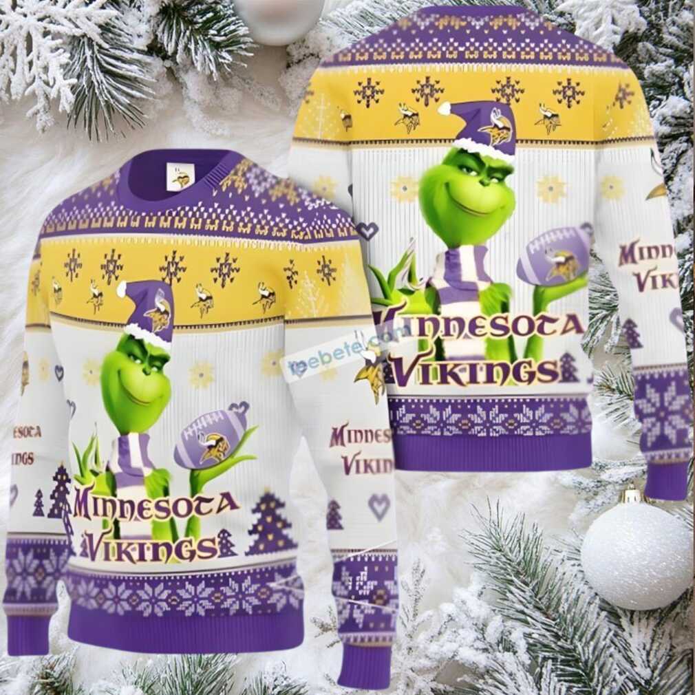 Minnesota Vikings Grinch Xmas Ugly Xmas Sweater Womens White Purple Minnesota Vikings Grinch Xmas Ugly Xmas Sweater Womens White Purple