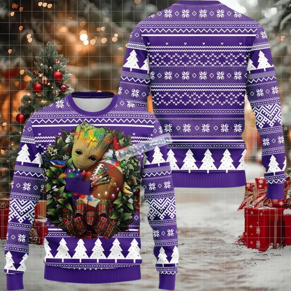 Minnesota Vikings Groot Hug Ugly Christmas Sweater Purple White Most Minnesota Vikings Groot Hug Ugly Christmas Sweater Purple White Most