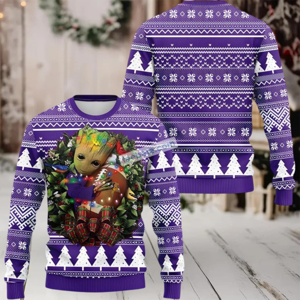 Minnesota Vikings Groot Hug Ugly Christmas Sweater Purple White Most Minnesota Vikings Groot Hug Ugly Christmas Sweater Purple White Most