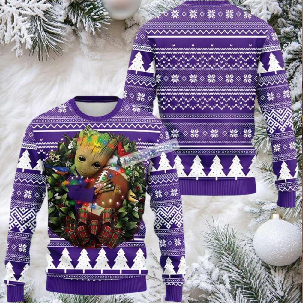 Minnesota Vikings Groot Hug Ugly Christmas Sweater Purple White Most Minnesota Vikings Groot Hug Ugly Christmas Sweater Purple White Most