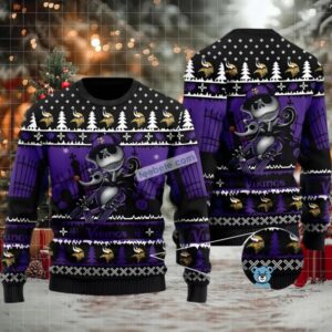 Minnesota Vikings Jack Skellington Zero Halloween Ugly Christmas Sweater Purple Minnesota Vikings Jack Skellington Zero Halloween Ugly Christmas Sweater Purple