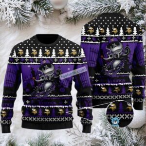 Minnesota Vikings Jack Skellington Zero Halloween Ugly Christmas Sweater Purple