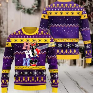 Minnesota Vikings Mickey Hohoho Ugly Sweaters For Couples Yellow Purple