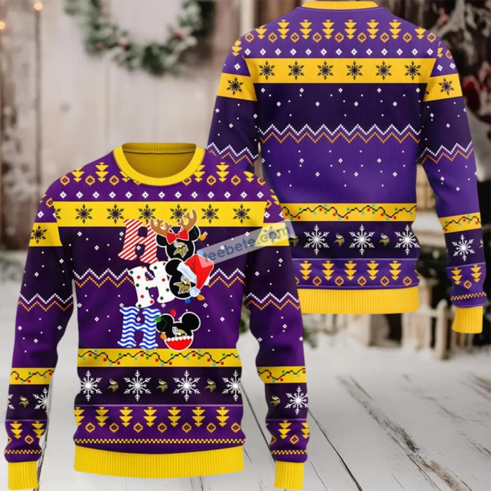 Minnesota Vikings Mickey Hohoho Ugly Sweaters For Couples Yellow Purple Minnesota Vikings Mickey Hohoho Ugly Sweaters For Couples Yellow Purple
