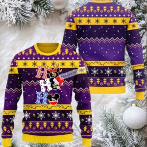 Minnesota Vikings Mickey Hohoho Ugly Sweaters For Couples Yellow Purple