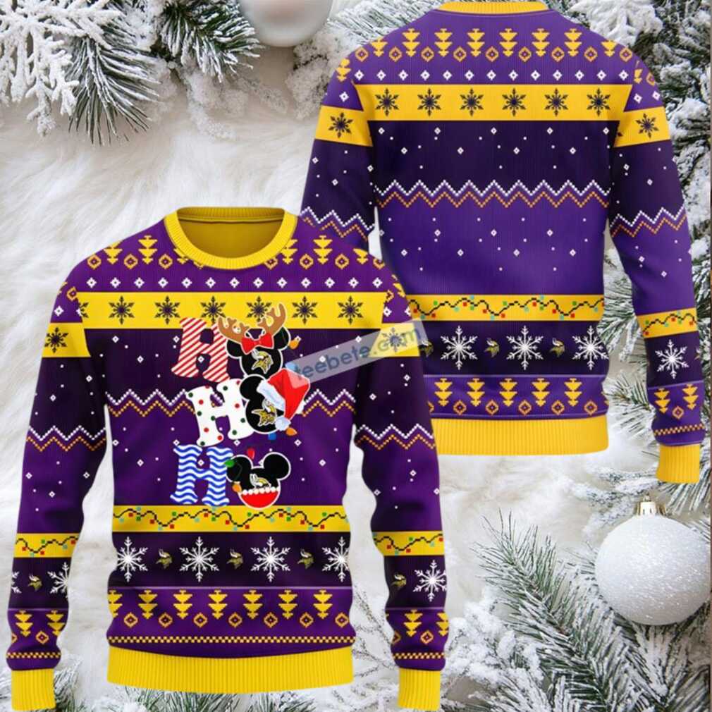 Minnesota Vikings Mickey Hohoho Ugly Sweaters For Couples Yellow Purple Minnesota Vikings Mickey Hohoho Ugly Sweaters For Couples Yellow Purple