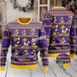 Minnesota Vikings Mickey Mouse Ugly Christmas Sweater Big And Tall Yellow Purple