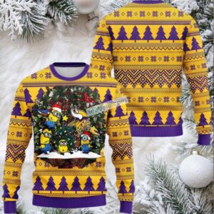 Minnesota Vikings Minion Ugly Christmas Sweater Yellow Big And Tall