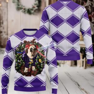 Minnesota Vikings Pub Dog Christmas Wreath Ugly Xmas Sweater Purple