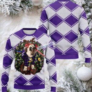 Minnesota Vikings Pub Dog Christmas Wreath Ugly Xmas Sweater Purple
