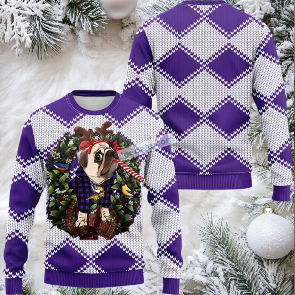 Minnesota Vikings Pub Dog Christmas Wreath Ugly Xmas Sweater Purple Minnesota Vikings Pub Dog Christmas Wreath Ugly Xmas Sweater Purple