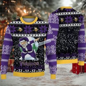 Minnesota Vikings Santa Claus Ho Ho Ho Ugly Christmas Sweater Purple Black Most Minnesota Vikings Santa Claus Ho Ho Ho Ugly Christmas Sweater Purple Black Most