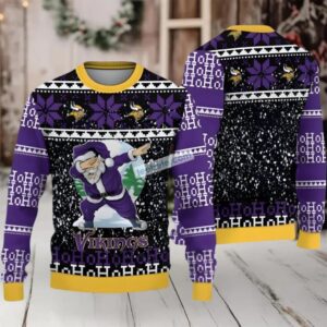 Minnesota Vikings Santa Claus Ho Ho Ho Ugly Christmas Sweater Purple Black Most
