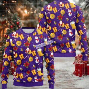 Minnesota Vikings Santa Claus Snowman Ugly Christmas Sweater Purple Adults