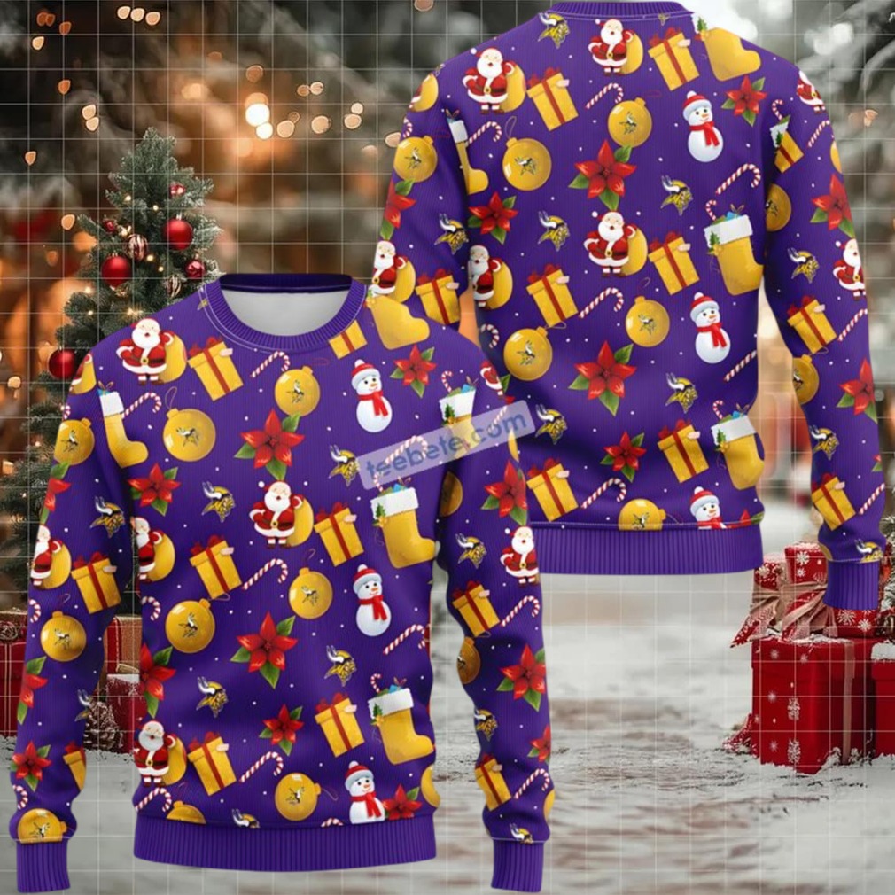 Minnesota Vikings Santa Claus Snowman Ugly Christmas Sweater Purple Adults Minnesota Vikings Santa Claus Snowman Ugly Christmas Sweater Purple Adults