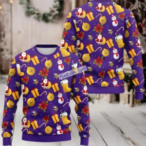Minnesota Vikings Santa Claus Snowman Ugly Christmas Sweater Purple Adults