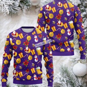 Minnesota Vikings Santa Claus Snowman Ugly Christmas Sweater Purple Adults