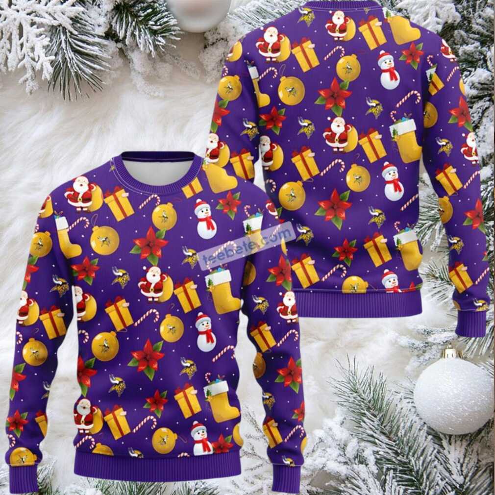 Minnesota Vikings Santa Claus Snowman Ugly Christmas Sweater Purple Adults Minnesota Vikings Santa Claus Snowman Ugly Christmas Sweater Purple Adults