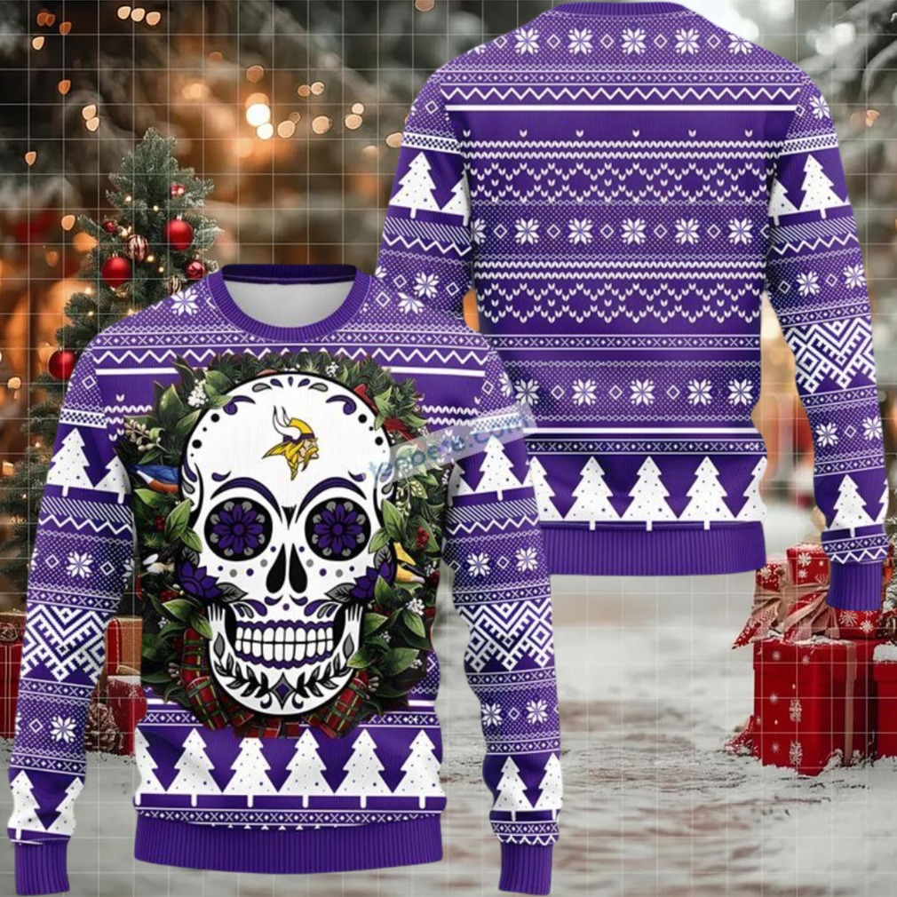 Minnesota Vikings Skull Flower Ugly Christmas Sweaters Purple White Family Minnesota Vikings Skull Flower Ugly Christmas Sweaters Purple White Family