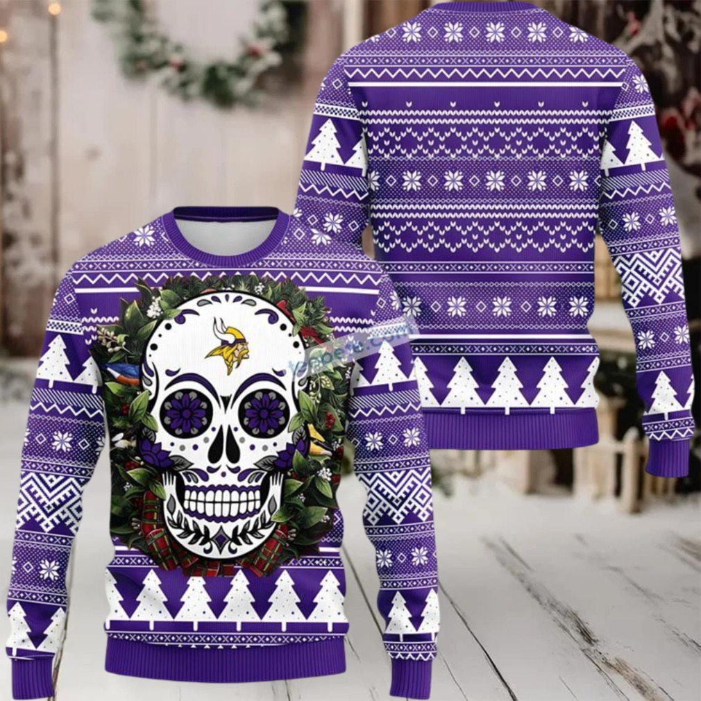 Minnesota Vikings Skull Flower Ugly Christmas Sweaters Purple White Family Minnesota Vikings Skull Flower Ugly Christmas Sweaters Purple White Family