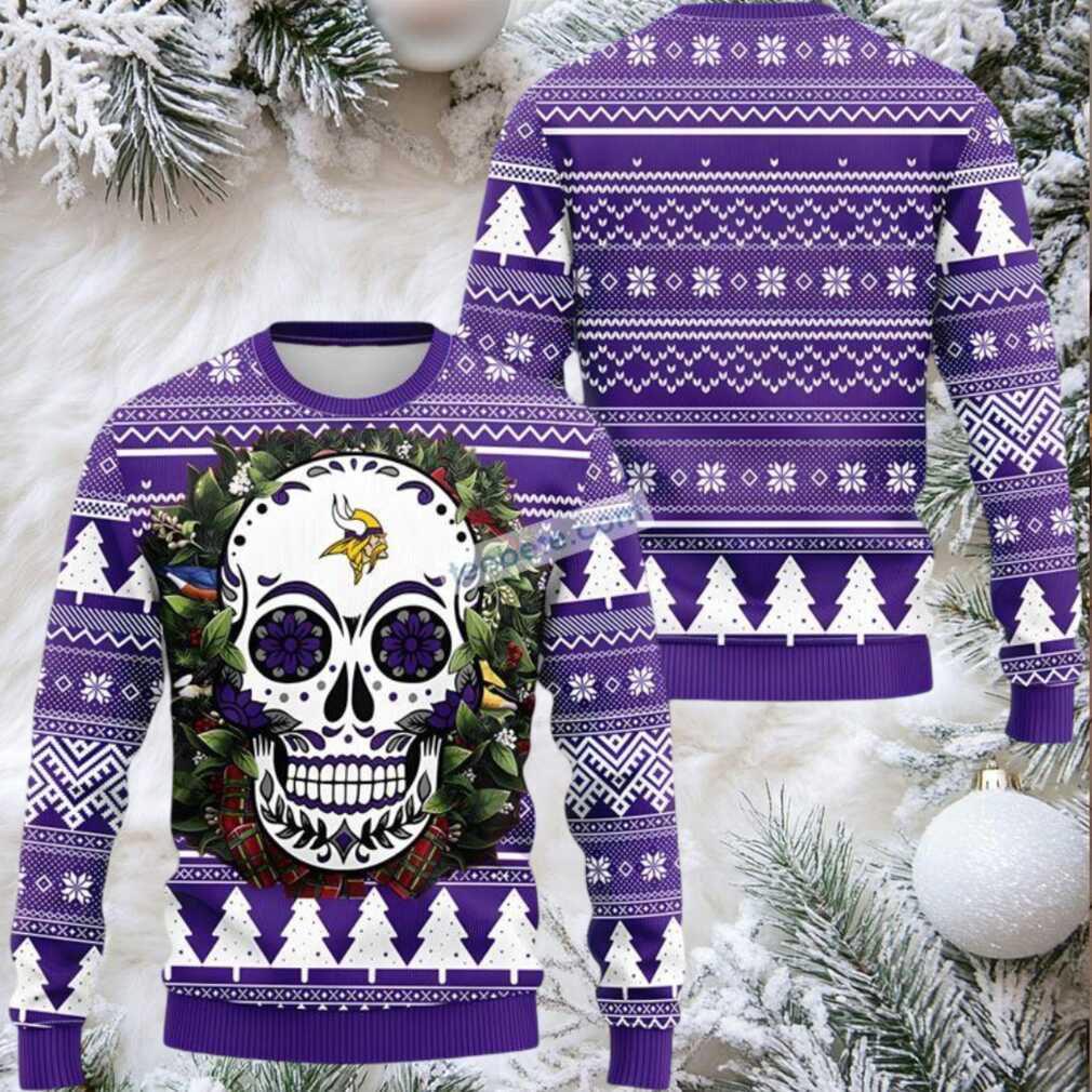 Minnesota Vikings Skull Flower Ugly Christmas Sweaters Purple White Family Minnesota Vikings Skull Flower Ugly Christmas Sweaters Purple White Family