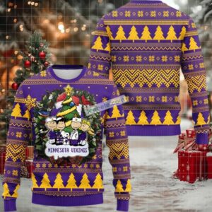 Minnesota Vikings Snoopy The Peanut Ugly Christmas Sweatshirt Womens Yellow Purple