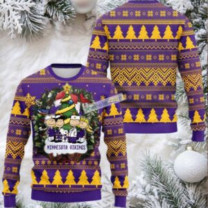 Minnesota Vikings Snoopy The Peanut Ugly Christmas Sweatshirt Womens Yellow Purple