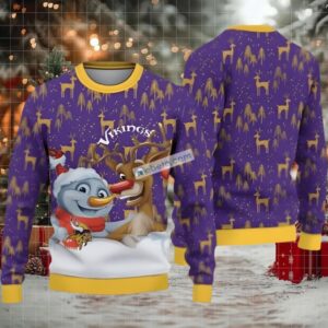 Minnesota Vikings Snowman Reindeer Ugly Xmas Sweater Party Purple