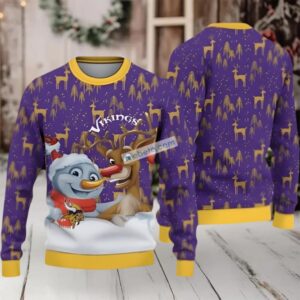 Minnesota Vikings Snowman Reindeer Ugly Xmas Sweater Party Purple