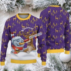 Minnesota Vikings Snowman Reindeer Ugly Xmas Sweater Party Purple