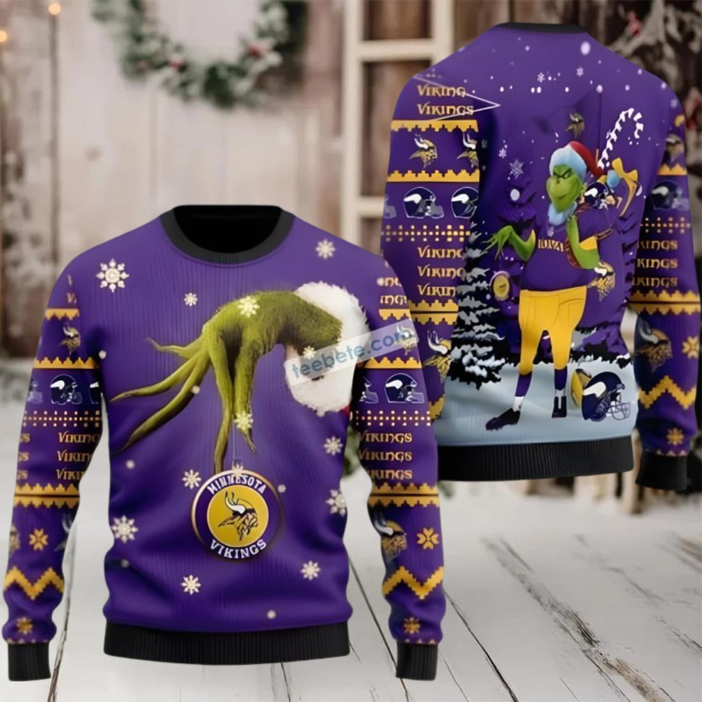 Minnesota Vikings The Grinch Hand Ugly Christmas Sweatshirt Purple
